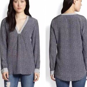 Joie Carven star stripe navy white silk blouse top shirt tunic
